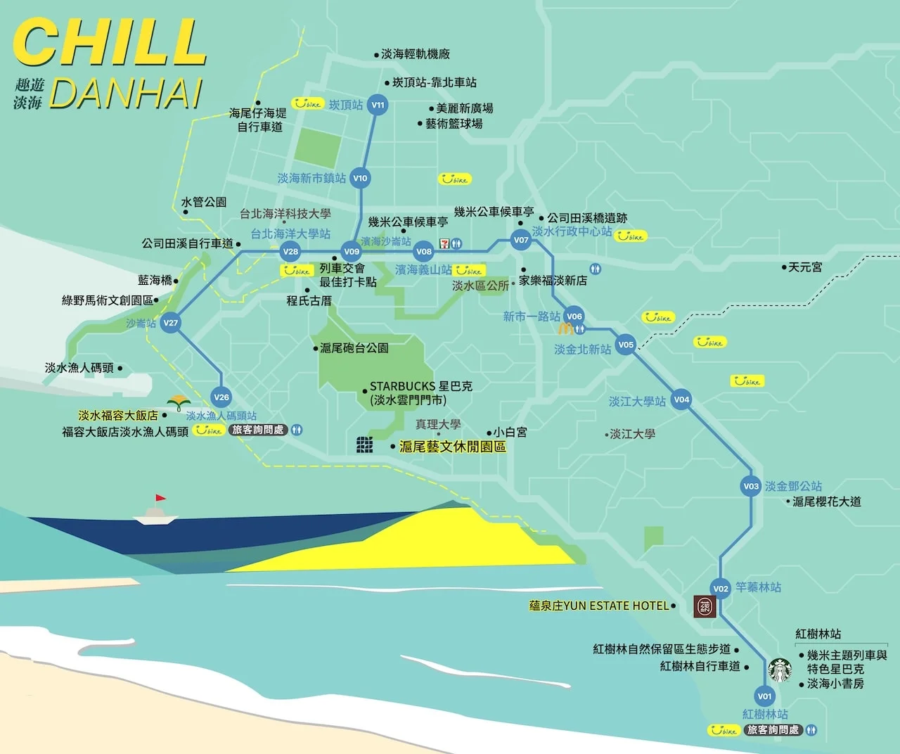 淡水輕軌路線圖❤️2024年淡海輕軌景點/直達漁人碼頭 4 淡水輕軌旅遊景點